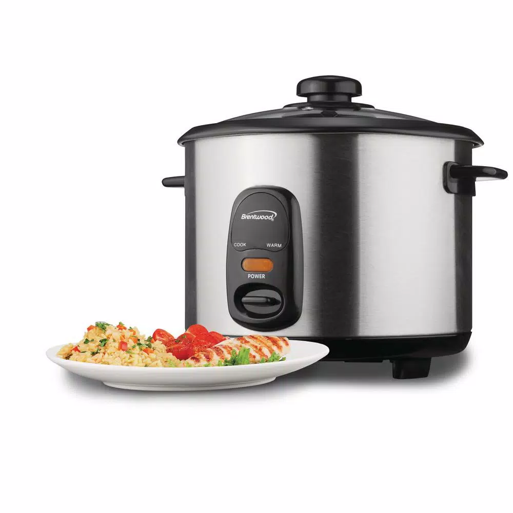 Brentwood 10-Cup Silver Rice Cooker with Stainless Steel Body and Nonstick Inner Pot