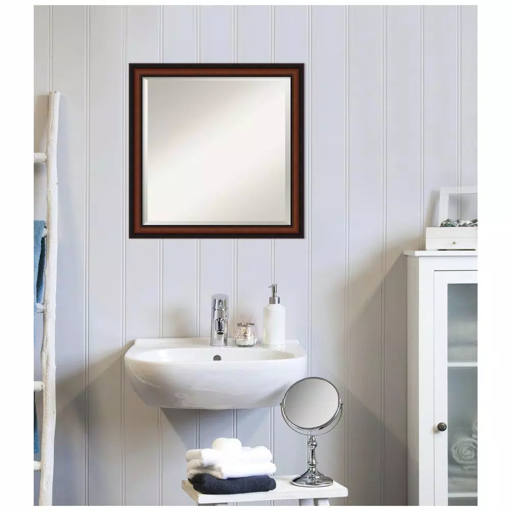 Amanti Art Cyprus 23 in. W x 23.12 in. H Square Beveled Edge Wood Bathroom Vanity Mirror, Dark Brown Walnut