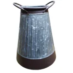 Benjara Gray and Brown Galvanized Metal Corrugated Decorative Flower Vase with Curved Side Handles thumbnail 5