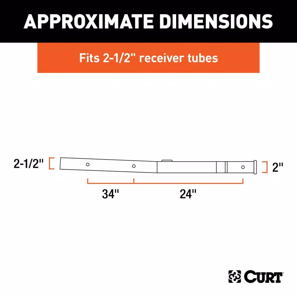 CURT Receiver Tube Adapter, 2-1/2" to 2" Shank, 34" Length, 4,500 lbs. GTW