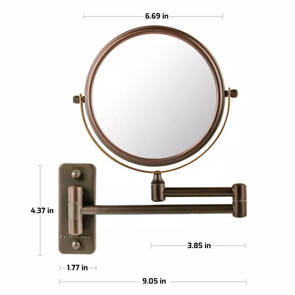 Ovente Wall Mounted Dual-Sided Makeup Mirror, 1x/10x Magnification, Antique Bronze