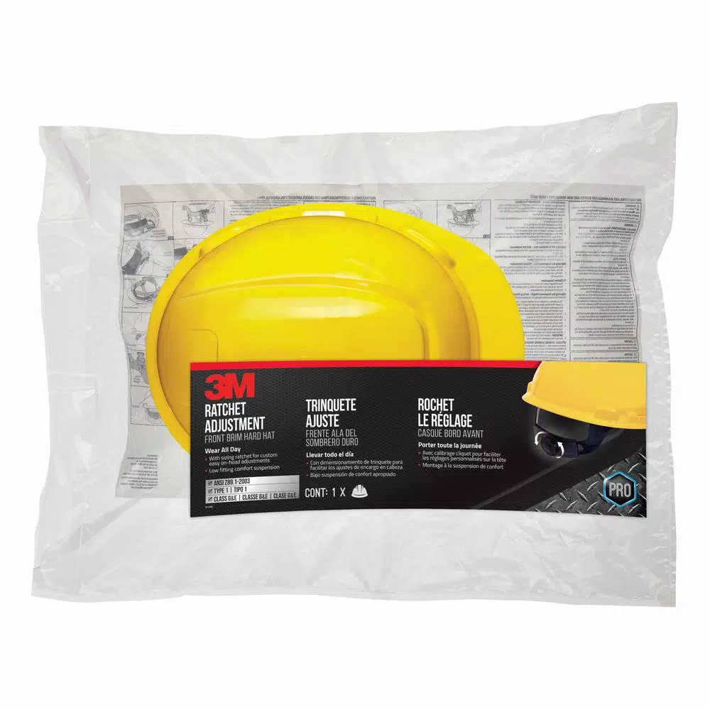 3M Non-Vented Yellow Hard Hat with 4-Point Ratchet Adjustment, Case of 6