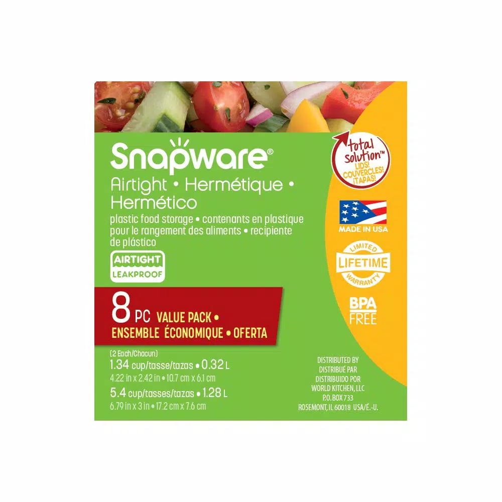 Snapware Total Solutions 8-Piece Plastic Food Storage Set with Airtight Leak-Proof Lids