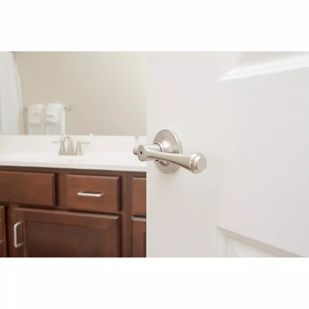 Design House Ironwood Satin Nickel Privacy Bed/Bath Door Lever with Universal 6-Way Latch