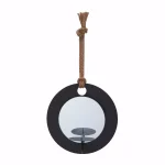 DANYA B Algarve Black Round Pillar Candle Sconce with Mirror and Rope thumbnail 4