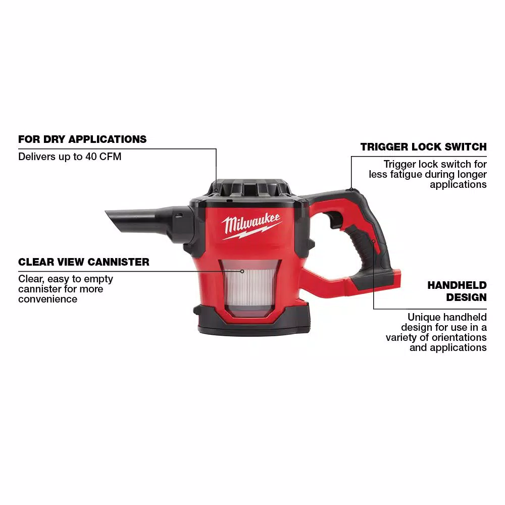 Milwaukee M18 18V Lithium-Ion Cordless Compact Vacuum (Tool-Only)