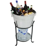 Sunnydaze Decor Pebbled Galvanized Steel 5-Gallon Ice Bucket Drink Cooler with Stand and Tray thumbnail 2