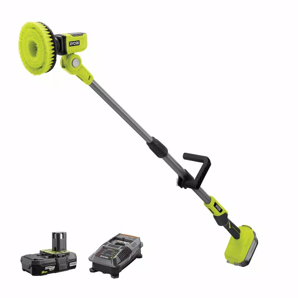 RYOBI 18V ONE+ Telescoping Power Scrubber Kit with 2.0 Ah Battery and Charger