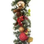 Village Lighting Company 9 ft. Pre-Lit LED Scarlet Hydrangea Artificial Garland with Warm White Lights thumbnail 1