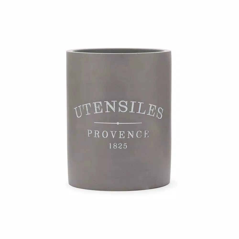 Fox Run 7 in. Slate Grey Round Cement Utensil Holder - Durable Kitchen Tool Crock