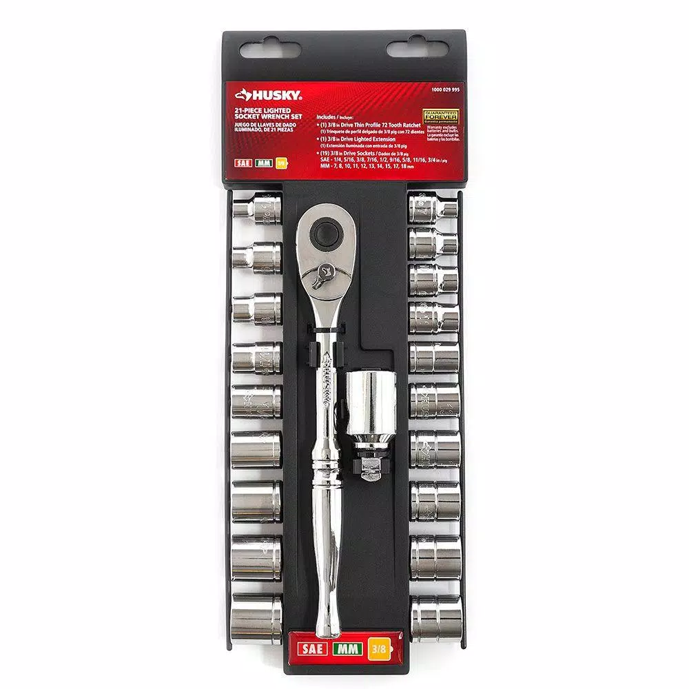 Husky 21-Piece 3/8 in. Drive Lighted Ratchet and Socket Set