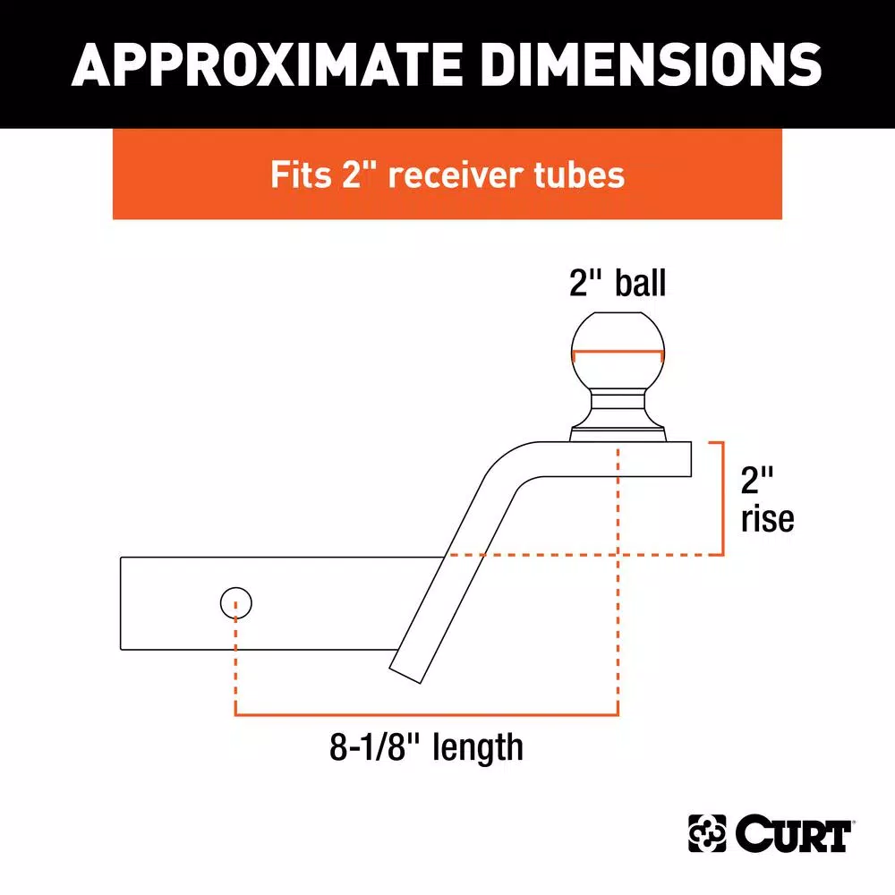 CURT Fusion Trailer Hitch Ball Mount, 2" Receiver, 2" Rise, 7,500 lbs. Capacity, 2" Ball