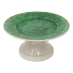 Abigails Bali Small Ceramic Footed Cake Plate, Handmade in Portugal, Green thumbnail 1