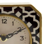 Zentique Black and White Patterned Analog Desk Clock with Gold Trim, 5x5 in. thumbnail 3