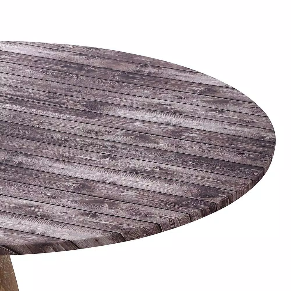 Brielle Home 42" Round Cotton Fitted Table Cover, Distressed Wood Print