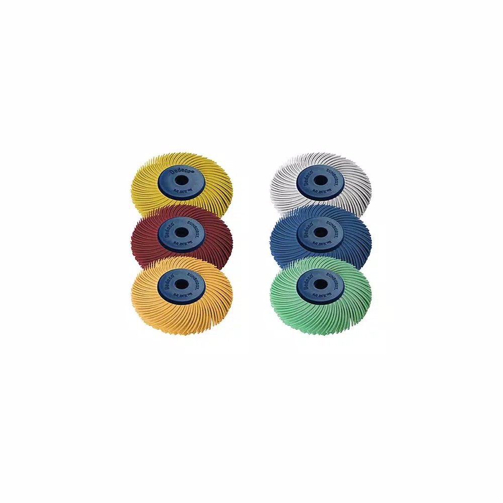 Dedeco Sunburst 2 in. 3-Ply Radial Discs, 1/4 in. Arbor, 6-Piece Thermoplastic Polishing Tool Assortment