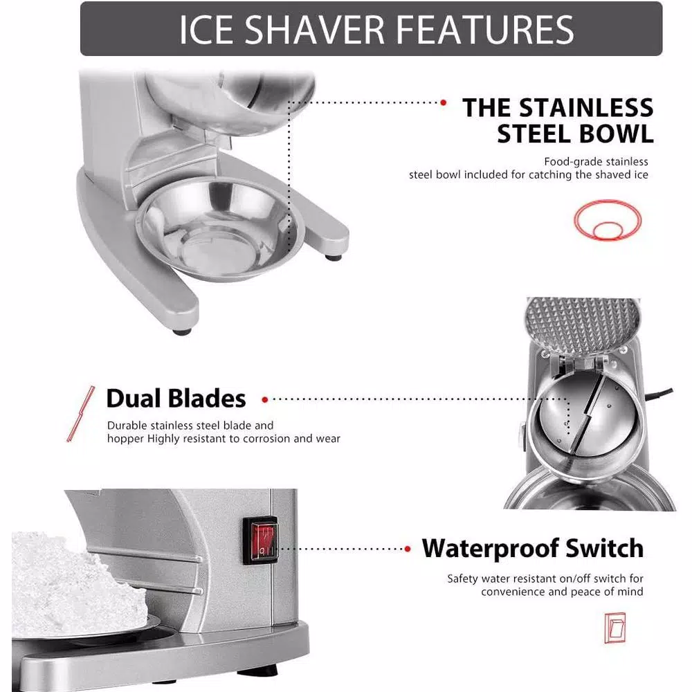 VIVOHOME 11 oz Electric Ice Crusher and Snow Cone Machine, Dual Blades, Silver Stainless Steel