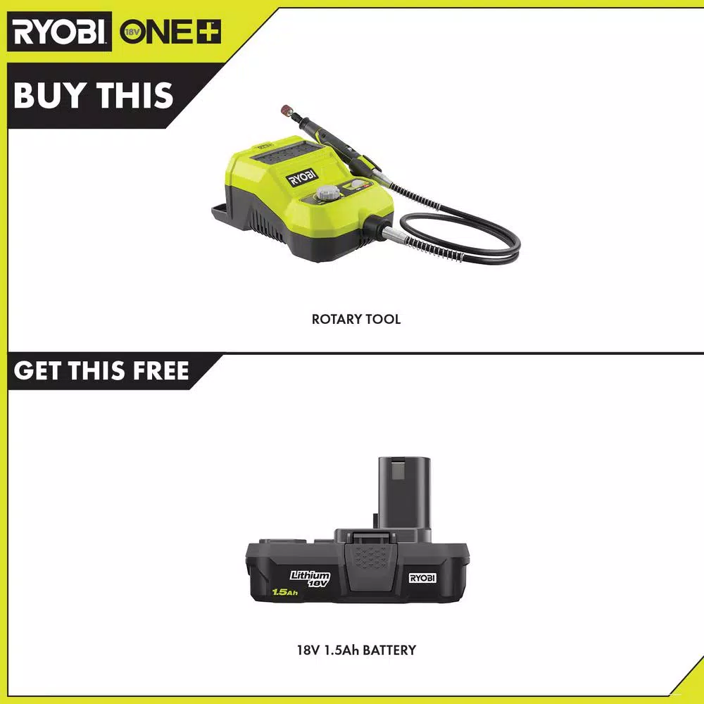 RYOBI 18V ONE+ Cordless Rotary Tool Kit with 1.5 Ah Battery and 33 Accessories