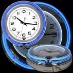 Trademark Blue Double Ring Neon Wall Clock - 14 in. Retro Chrome Design thumbnail 2