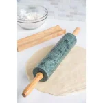 Fox Run Green Marble Rolling Pin with Wooden Handles and Base thumbnail 5