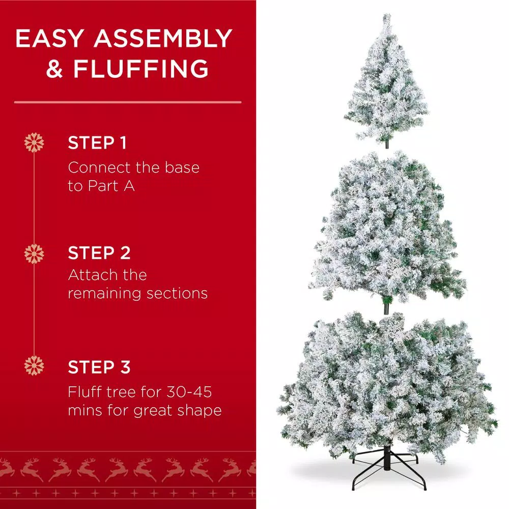 Best Choice Products 7.5 ft. Pre-Lit Flocked Artificial Christmas Tree with 550 Warm White Incandescent Lights