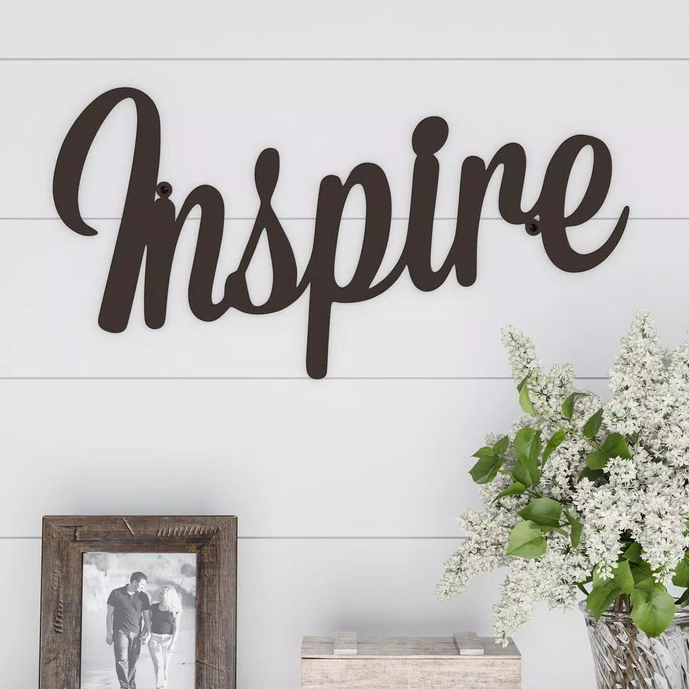 Lavish Home "Inspire" Metal Cutout Wall Sign - Distressed Dark Brown Rustic Decor