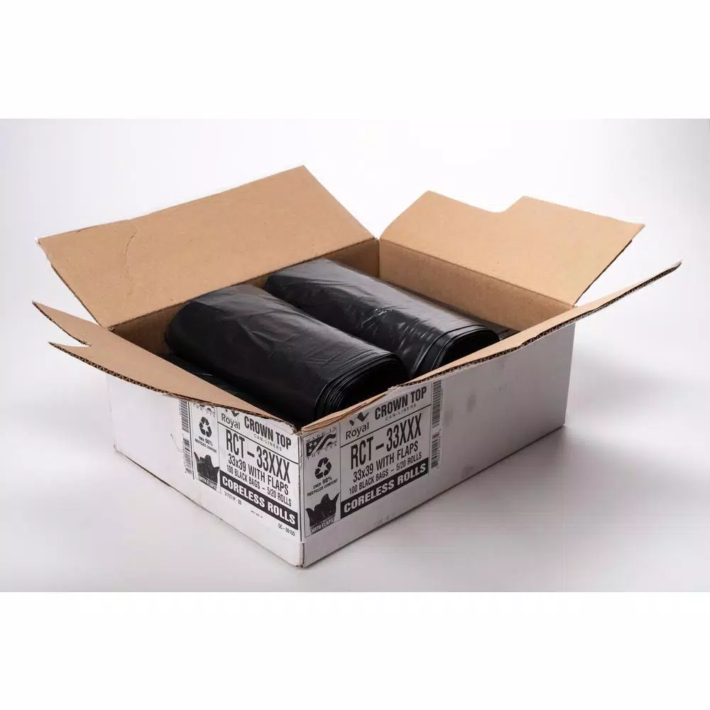Unbranded 33 Gallon Black Low Density EZ Tie Closure Trash Bags, 1.5 Mil, 100-Count