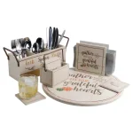Home Essentials 14 in. Harvest Devotions Wooden Lazy Susan - Rustic Round Serving Tray thumbnail 2
