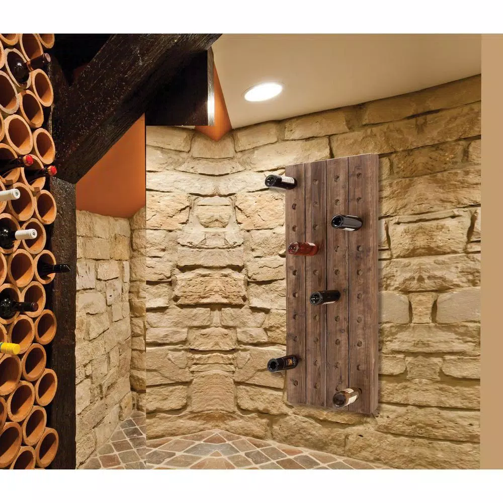 LITTON LANE Reclaimed Fir Wood Pegboard Wine Rack - 40 Bottle Capacity - Exposed Mahogany Finish
