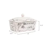 3R Studios White and Black Stoneware Butter Dish with Lid, Farm Scene Design thumbnail 5