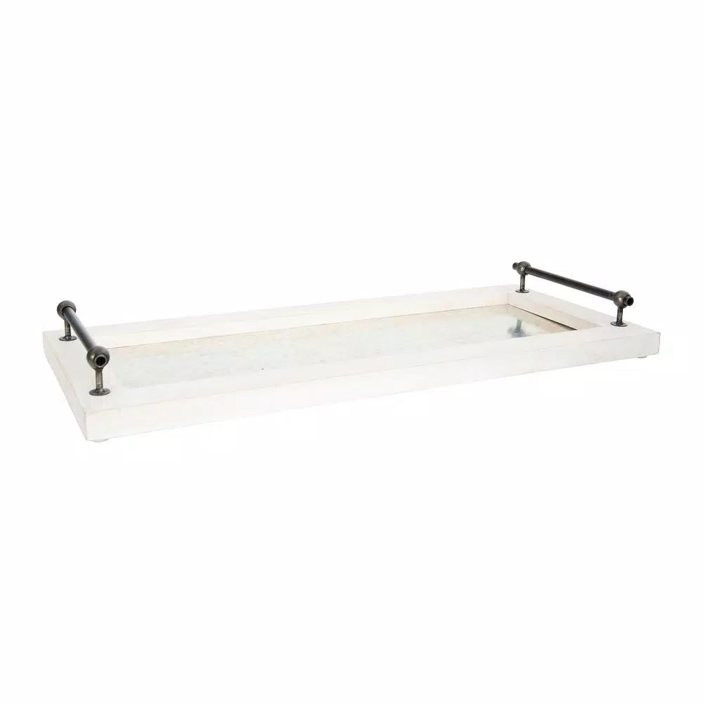 3R Studios Classic Distressed Wood Decorative Tray with Metal Handles, Rectangle