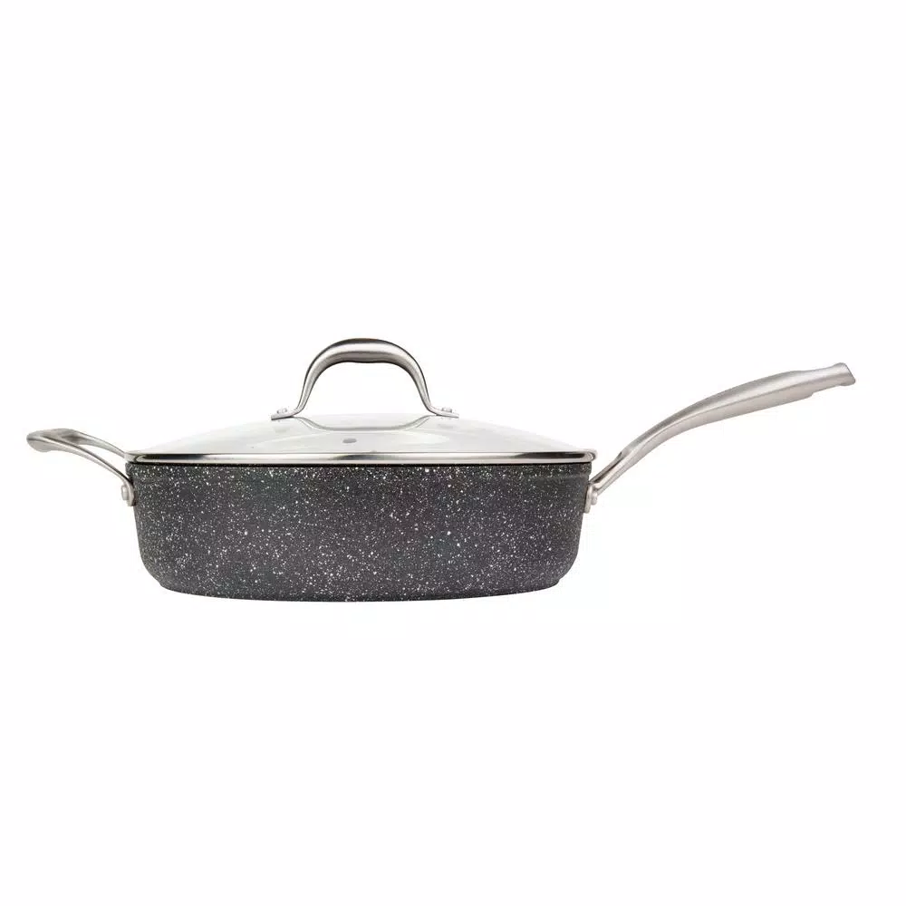 MasterPan Granite Ultra 5 qt. Cast Aluminum Nonstick Saute Pan with Glass Lid, Black