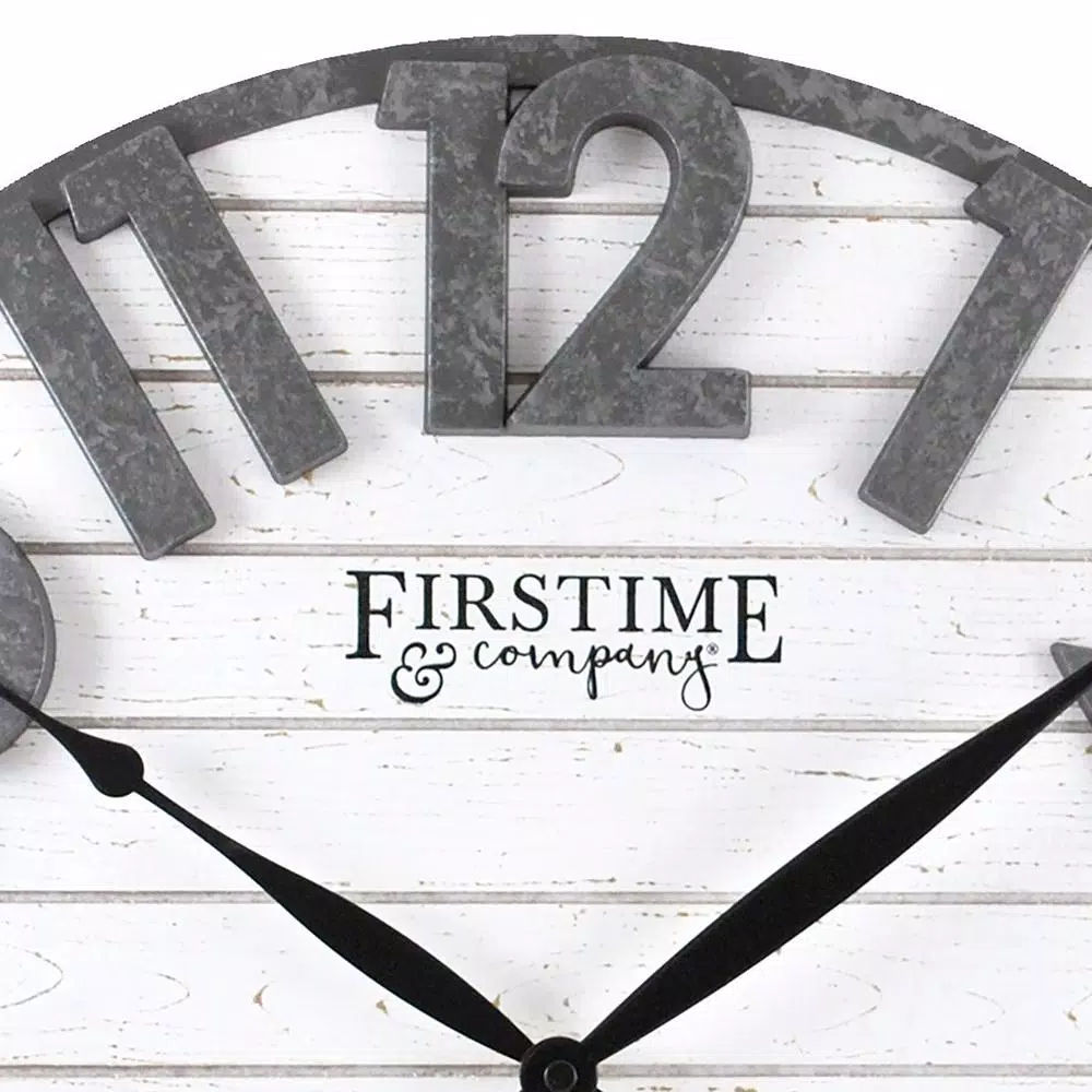 FirsTime & Co. Sawyer Shiplap Wall Clock, 18-in Round Rustic Farmhouse Decor