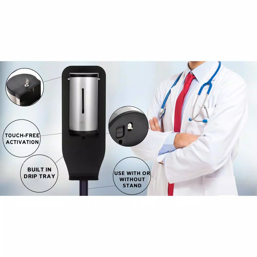 Alpine Industries 800ml Automatic Stainless Steel Gel Sanitizer & Soap Dispenser with Floor Stand
