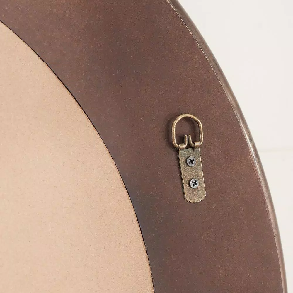 Home Decorators Collection 31 in. Round Farmhouse Accent Mirror with Distressed Wood Finish