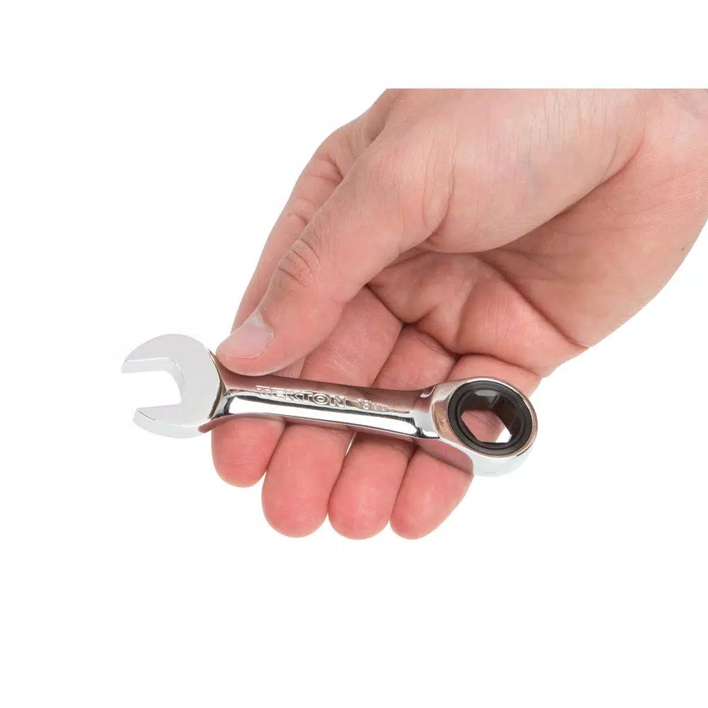 TEKTON 12-Piece Metric Stubby Ratcheting Combination Wrench Set (8-19 mm) with Storage Pouch