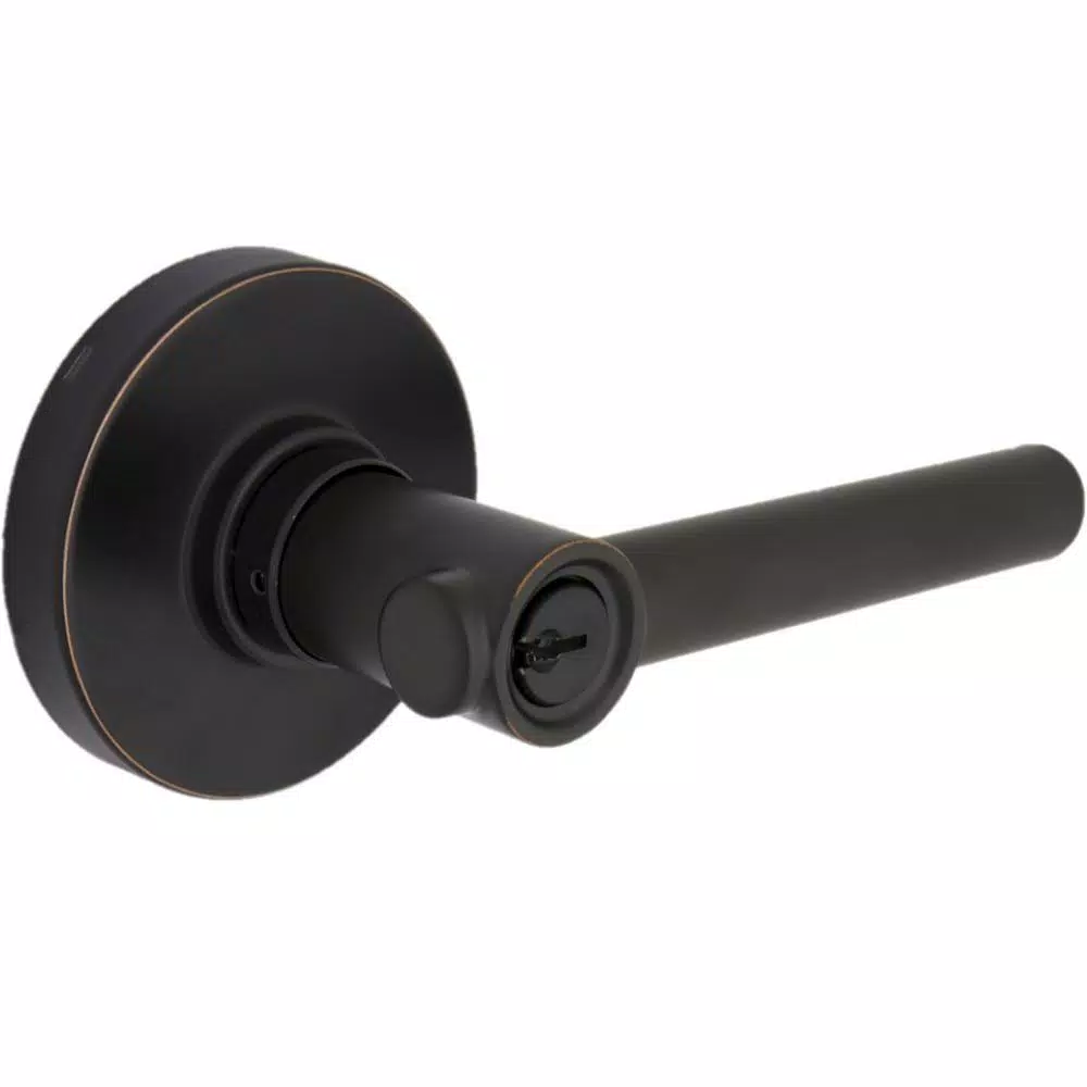 Defiant Highland Aged Bronze Keyed Entry Door Lever with Round Rose