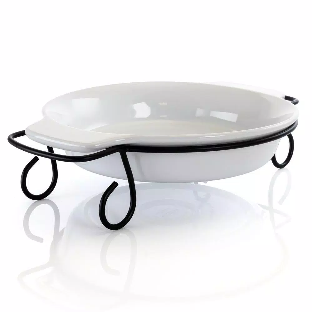 Gibson Elite Gracious Dining 2-Piece Stoneware Bakeware Set with Metal Rack, Oval, White
