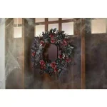 Home Accents Holiday 30 in. Black and Burgundy Artificial Rose Halloween Wreath thumbnail 2