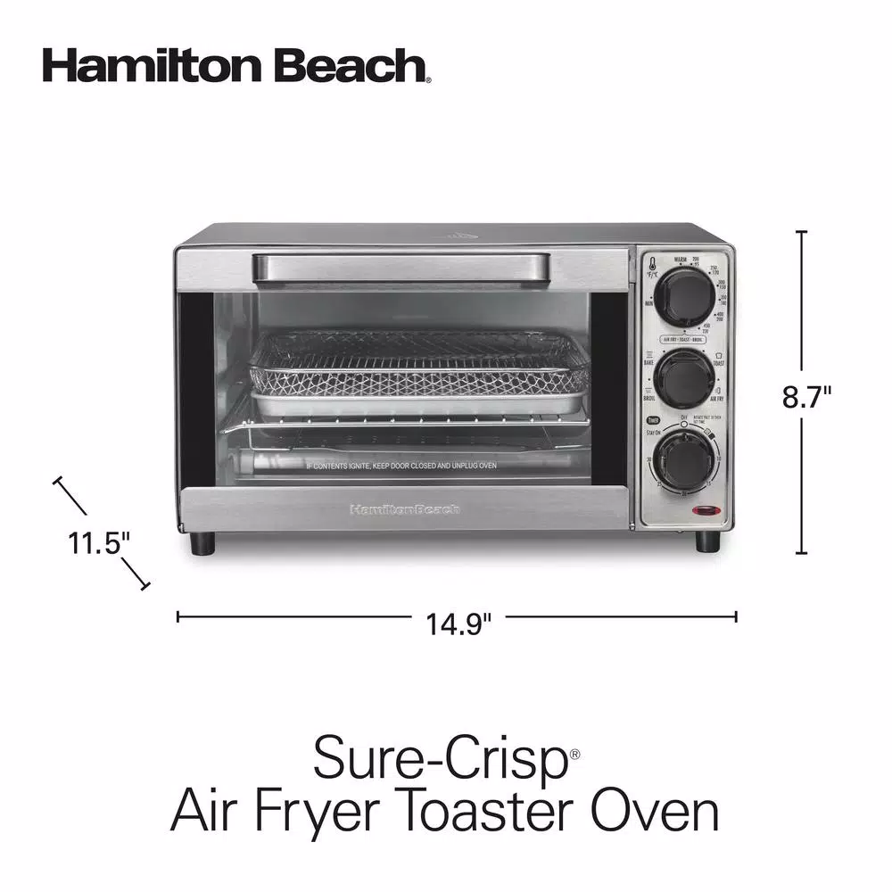Hamilton Beach Sure-Crisp 4-Slice Air Fryer Toaster Oven, Stainless Steel