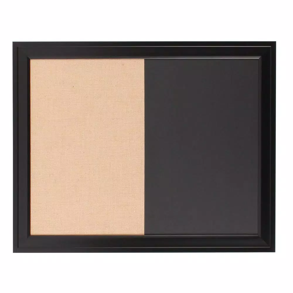 DesignOvation Bosc Black Combination Magnetic Chalkboard and Burlap Fabric Pinboard Memo Board