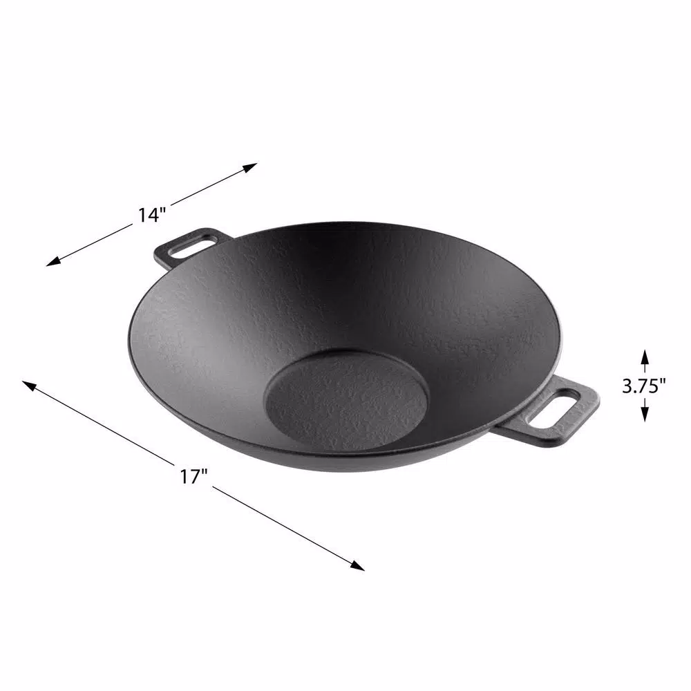 Classic Cuisine 14 in. Pre-Seasoned Cast Iron Wok with Handles