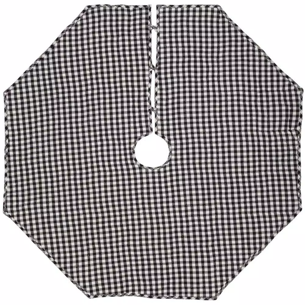 VHC Brands Emmie 48 in. Black and White Patchwork Christmas Tree Skirt, Hand-Quilted Cotton