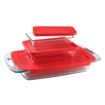 Pyrex Bake N Store 6-Piece Glass Bakeware and Storage Set with Red Lids thumbnail 3