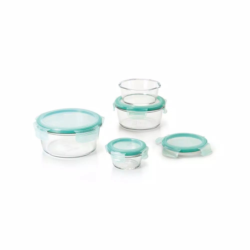 OXO Good Grips Smart Seal 8-Piece Borosilicate Glass Round Food Storage Container Set