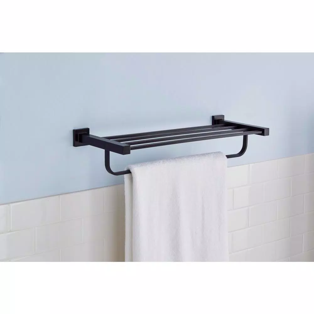 Glacier Bay Farrington 21 in. Wall Mount Towel Rack with Shelf and Bar, Matte Black