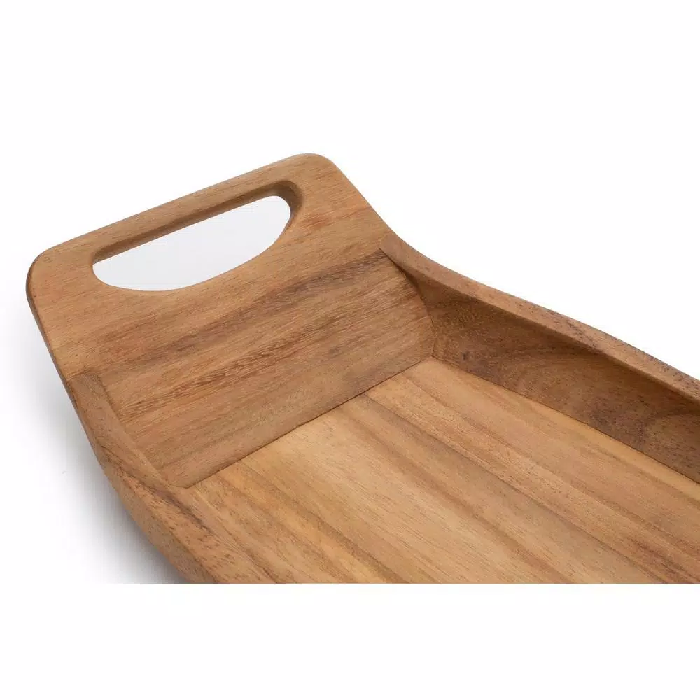 Ironwood Gourmet Norwegian Saddle Acacia Wood Serving Tray with Handles