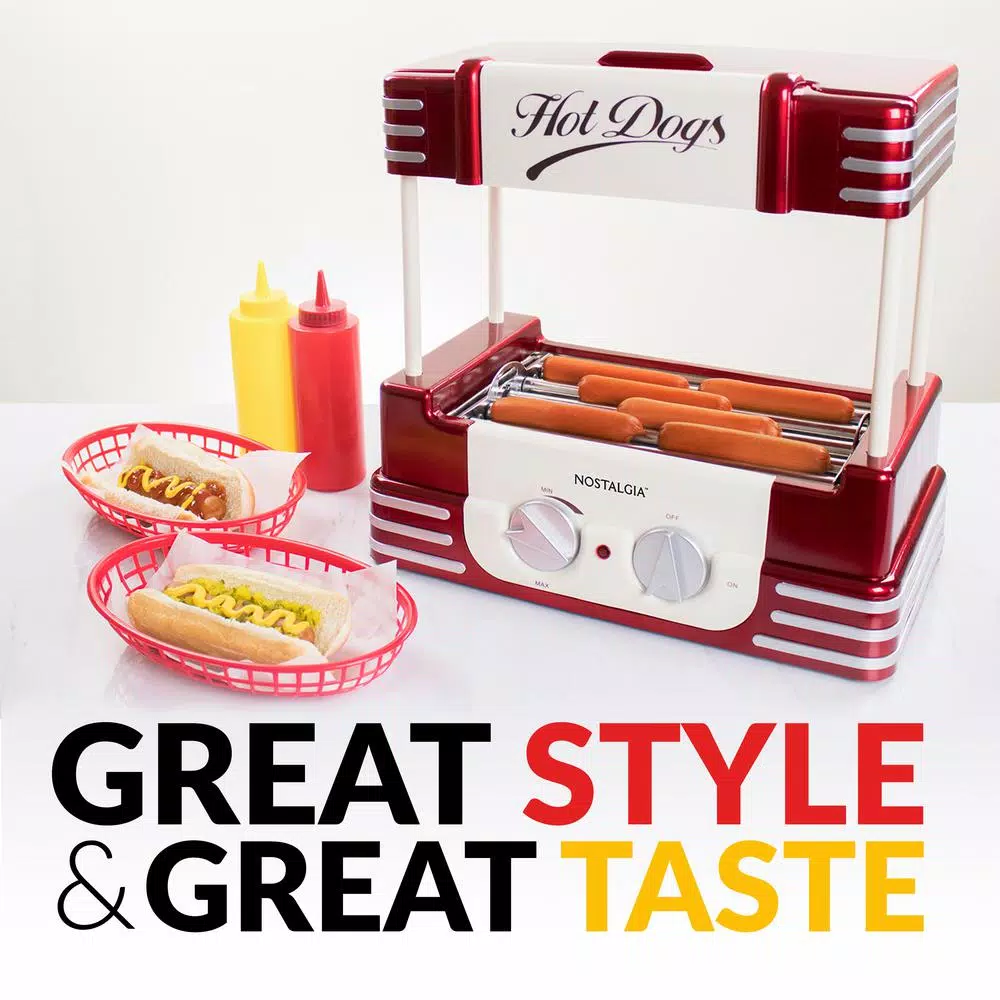 Nostalgia Retro Red Electric Hot Dog Roller and Bun Warmer - Specialty Grill
