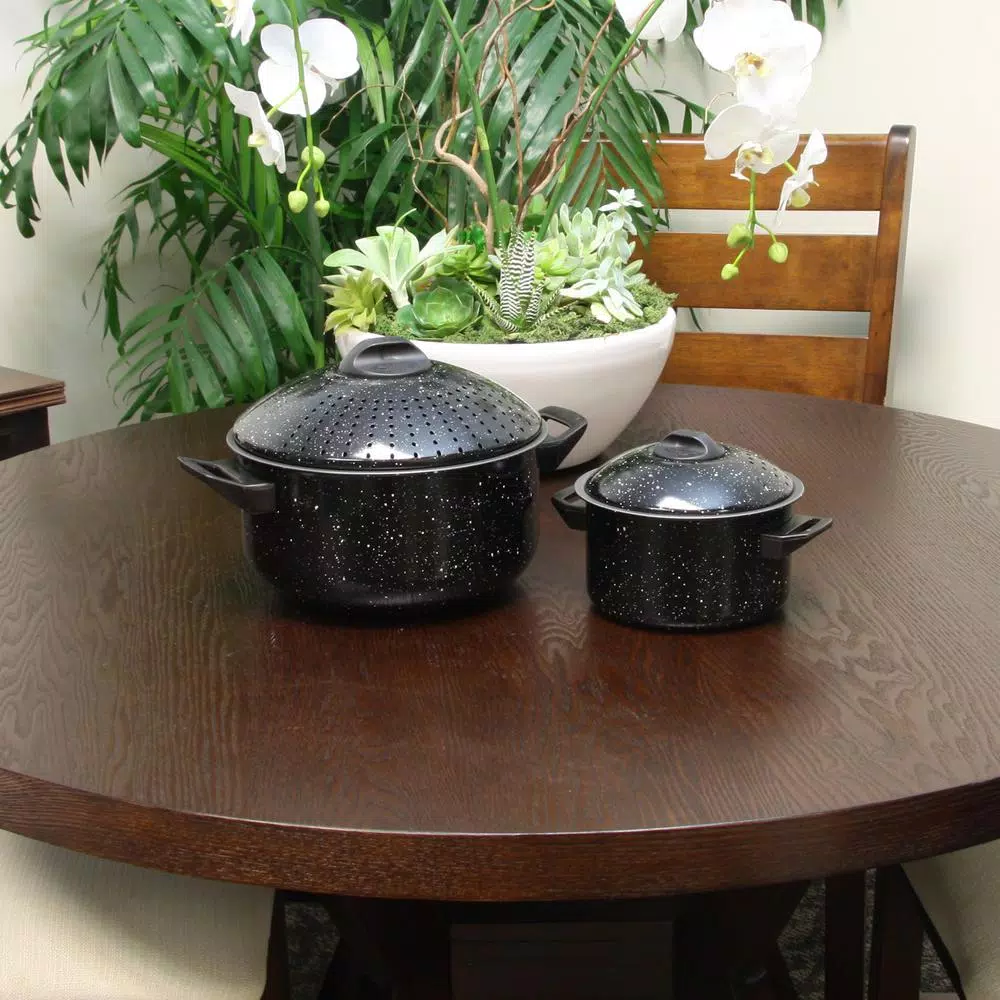 Gibson Home Casselman 4-Piece Steel Nonstick Pasta Pot Set, Black Speckle
