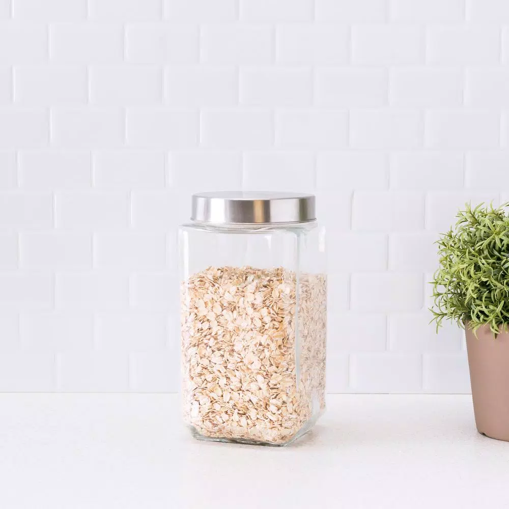 Unbranded 67 oz. X-Large Square Glass Canister with Brushed Stainless Steel Lid